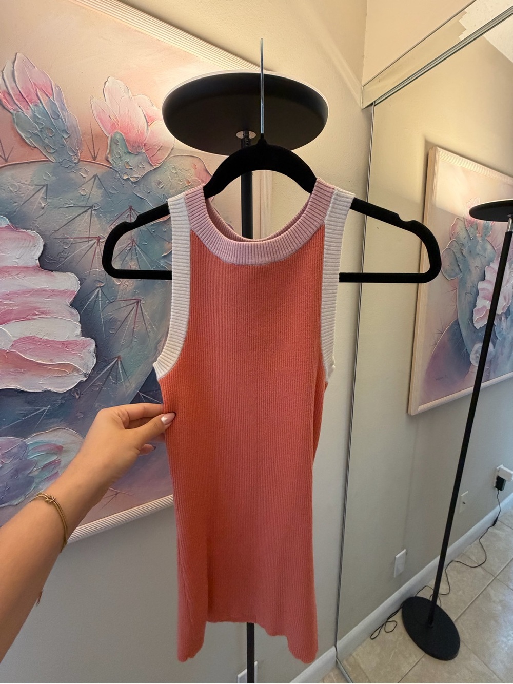 Orange Tank Knit top with White Trim